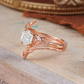 Botanical Hexagon Moissanite Engagement Ring Suite